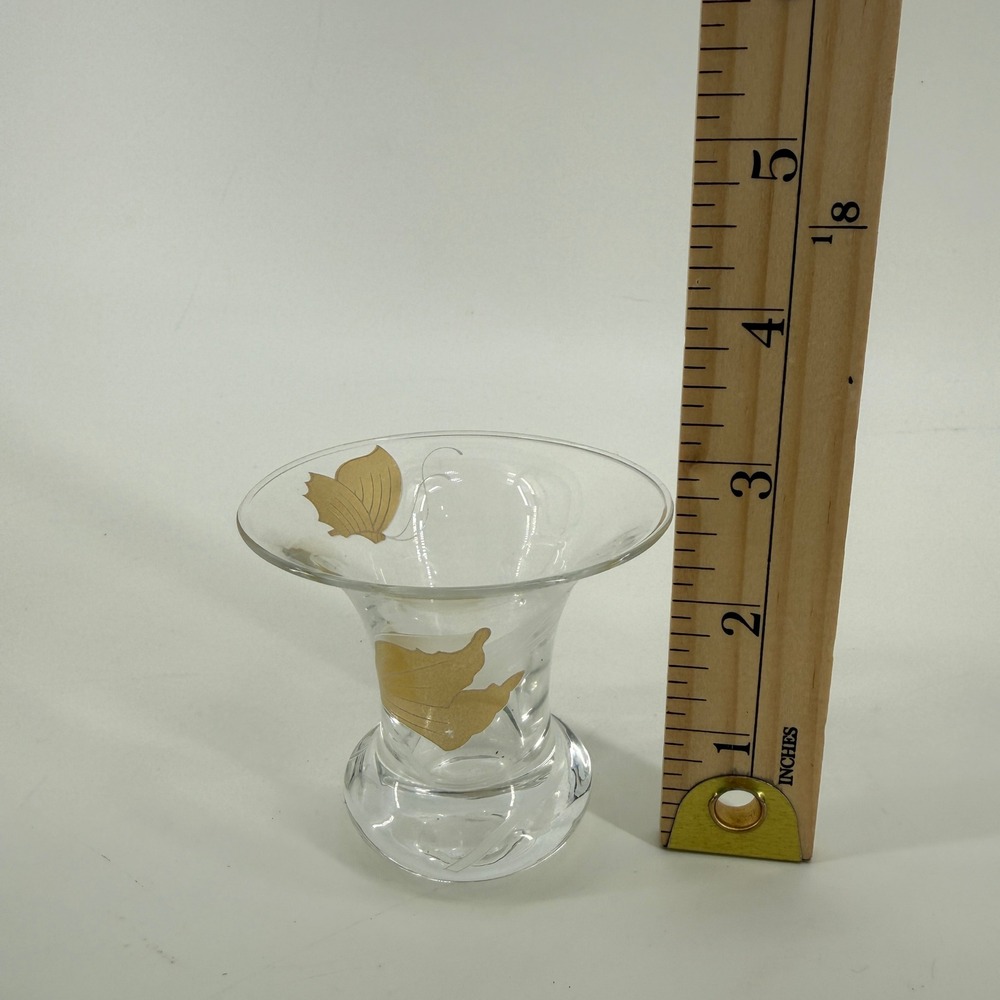 Vintage Leonard Hutschenreuther Germany Crystal Bud Vase Gold Leaf Etched 2.75" - Picture 7 of 7